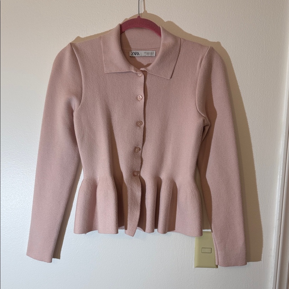 Zara Blush Pink Button-Up Peplum Sweater
